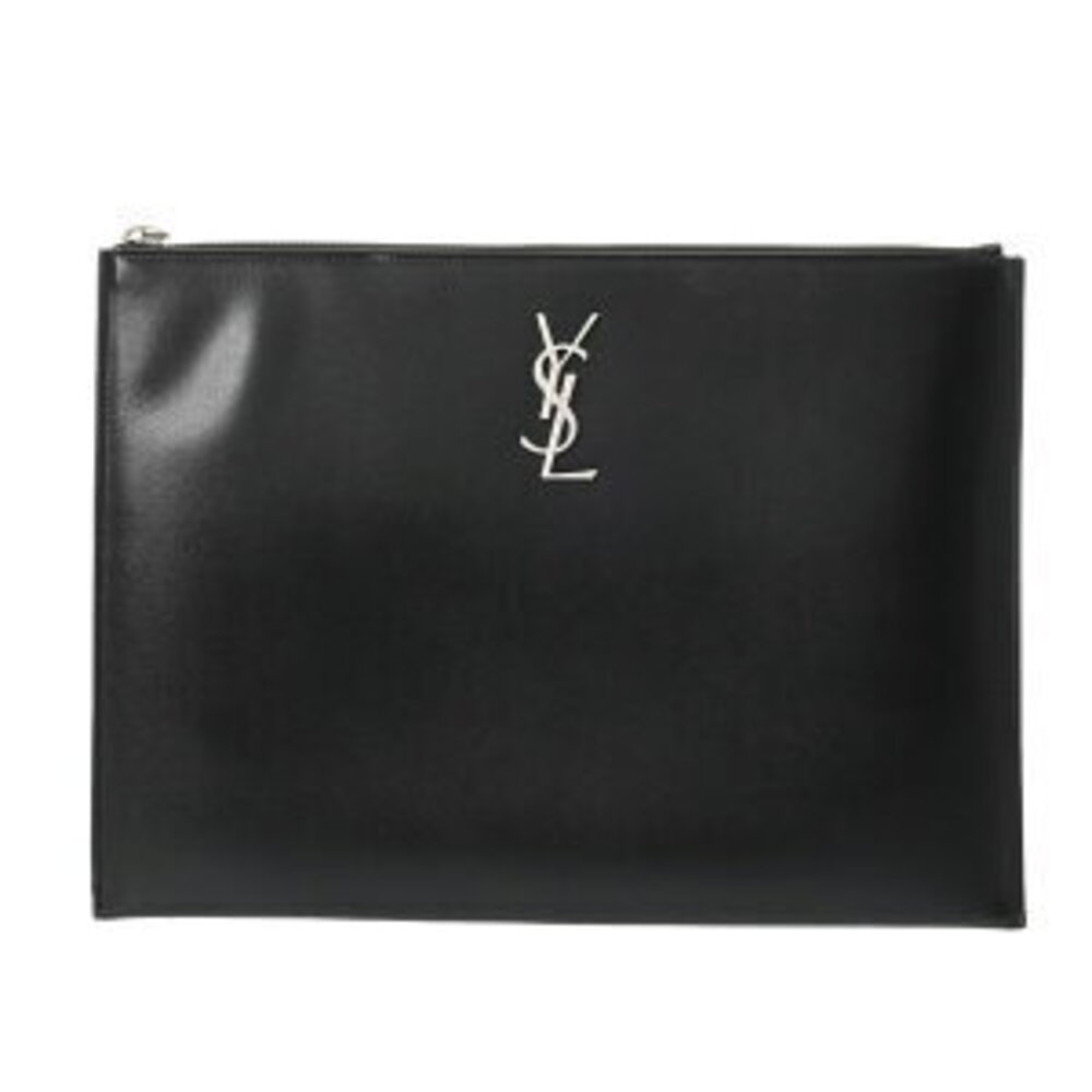 Saint Laurent Zip Tablet Holder Black Grain Calf Leather Clutch Bag